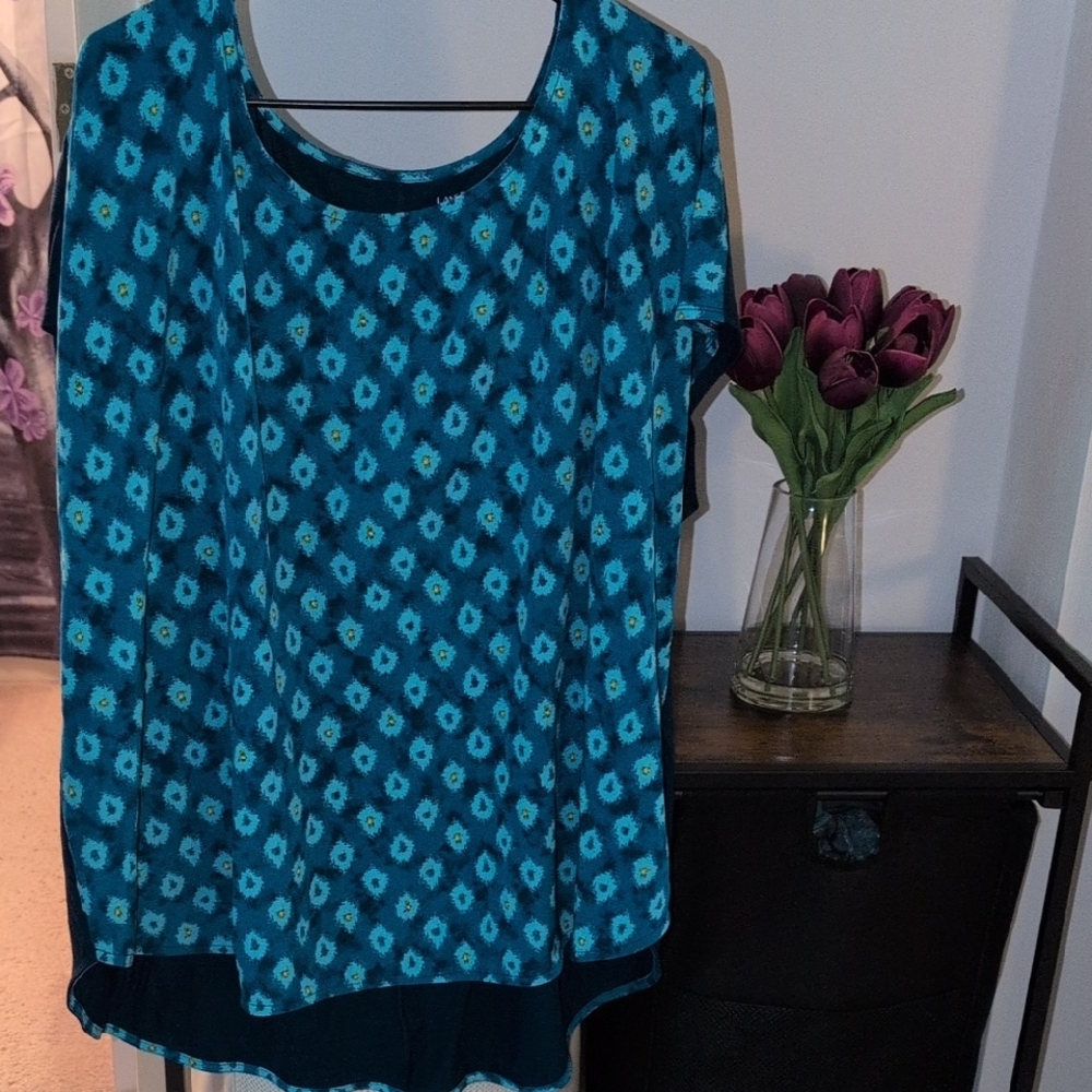 Lane Bryant Teal and Black Patterned Blouse